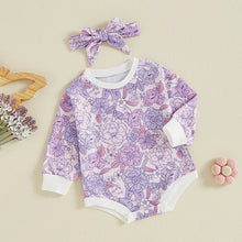 Load image into Gallery viewer, Baby Girls 2Pcs Autumn Casual Romper Long Sleeve O Neck Flower Print Romper with Headband Set
