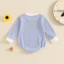 Load image into Gallery viewer, Baby Boys Girls Waffle Romper Casual Stripe Print Long Sleeve Jumpsuit
