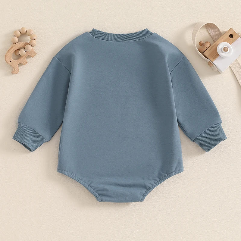 Baby Boys Little Brother Bubble Romper Letter Print Round Neck Long Sleeve Bodysuit Jumpsuit