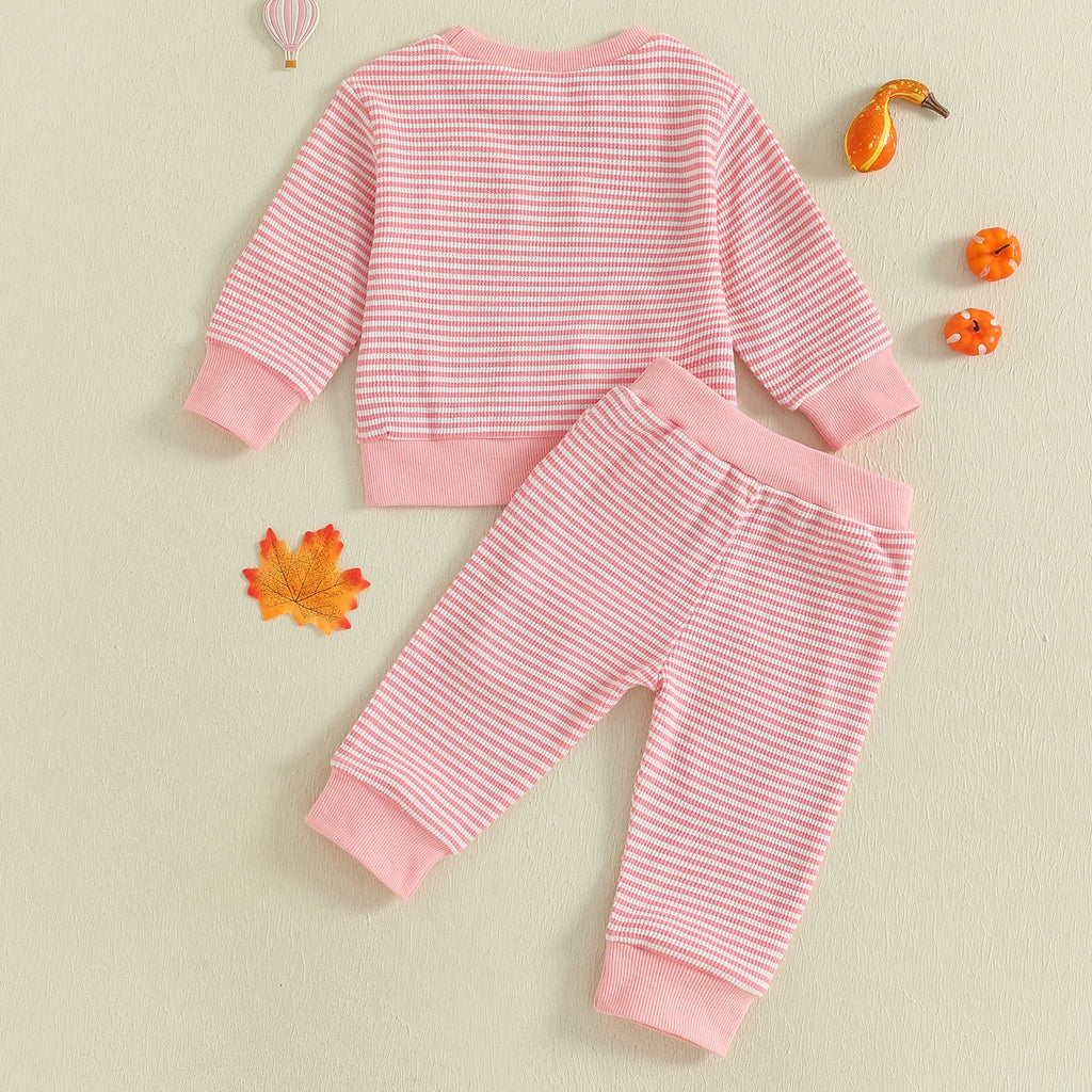 Baby Toddler Boys Girls 2Pcs Halloween Outfit Ghost Pumpkin Pattern Striped O-Neck Long Sleeve Top with Pants Jogger Set