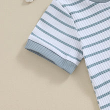 Load image into Gallery viewer, Baby Boy Girl 2Pcs Striped Short Sleeve Ribbed Romper Button Collar Elastic Shorts Set Outfits

