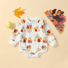 Load image into Gallery viewer, Baby Boys Girls Thanksgiving Romper Turkey Print Long Sleeve Crew Neck Jumpsuit Fall Clothes
