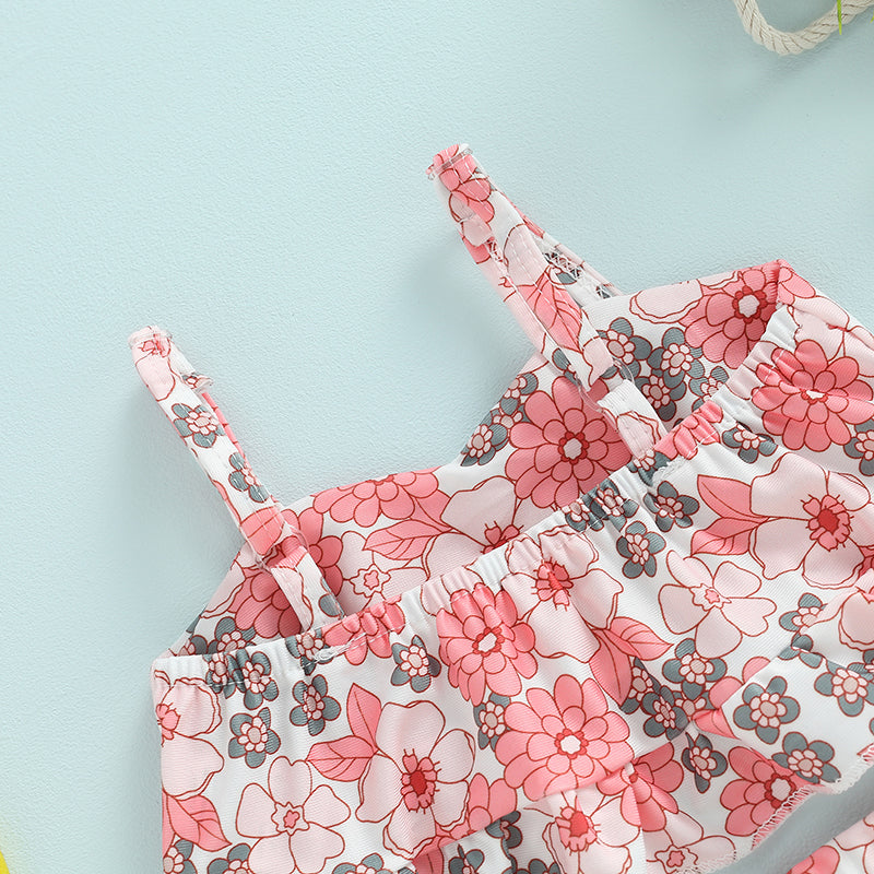 Baby Toddler Girls 2Pcs Bikini Sets Scale/Shell/Floral Print Sleeveless Tank Top and Bottoms Bathing Suit Set