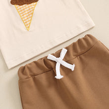 Load image into Gallery viewer, Baby Toddler Girl Boy 2Pcs Summer Outfit Ice Cream Embroidery Short Sleeve Top and Elastic Shorts Set
