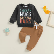 Load image into Gallery viewer, Baby Toddler Boys 2Pcs Chicken Nugs &amp; Mama Hugs Letter Print Long Sleeve Top and Elastic Pants Outfit Set
