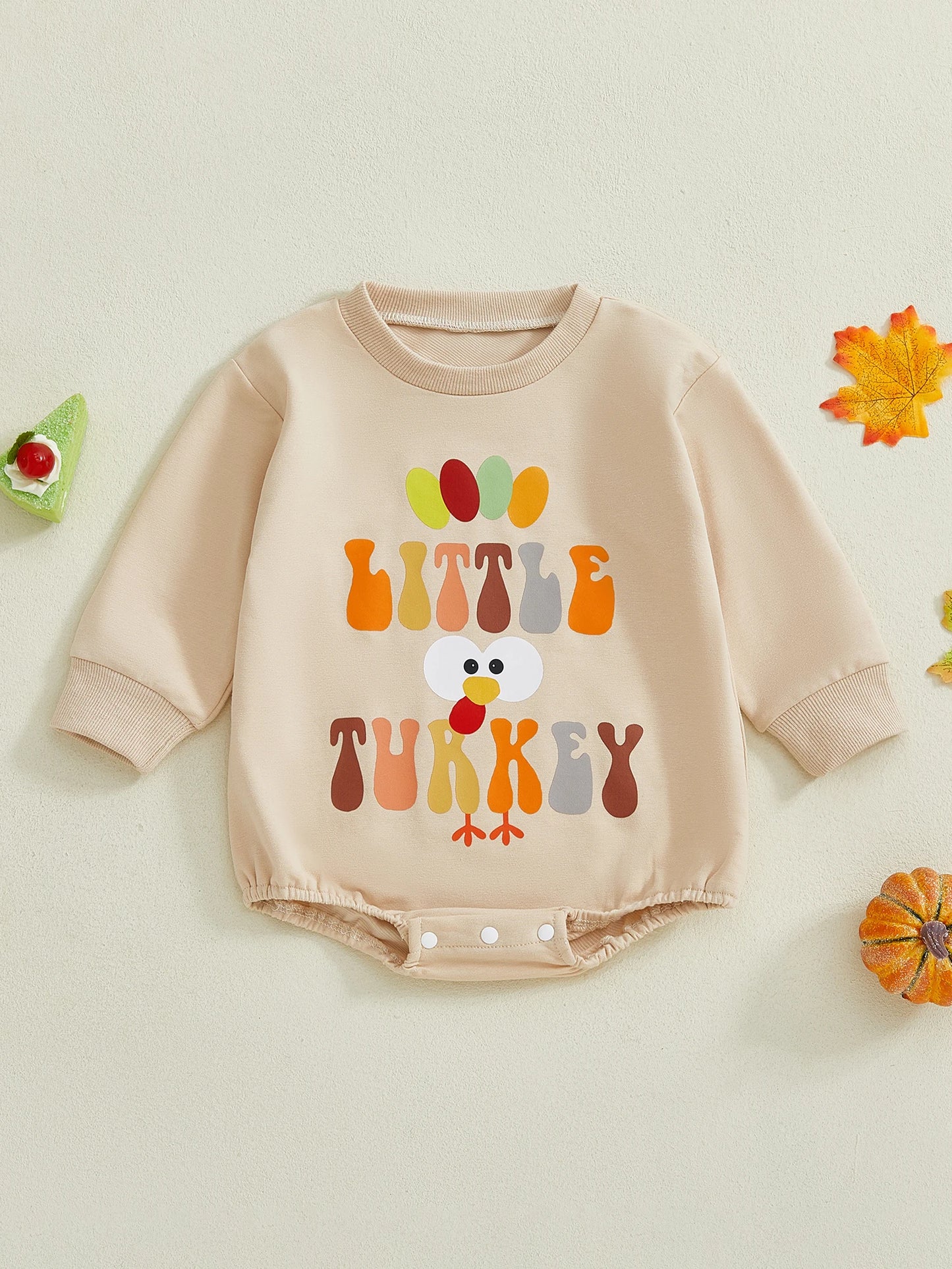 Baby Girl Boy Little Turkey Thanksgiving Day Romper Long Sleeve O Neck Turkey Letter Print Jumpsuit