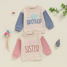 Load image into Gallery viewer, Toddler Kids Big Brother / Sister Pullover Letter Embroidery Round Neck Contrasting Color Long Sleeve Waffle Top
