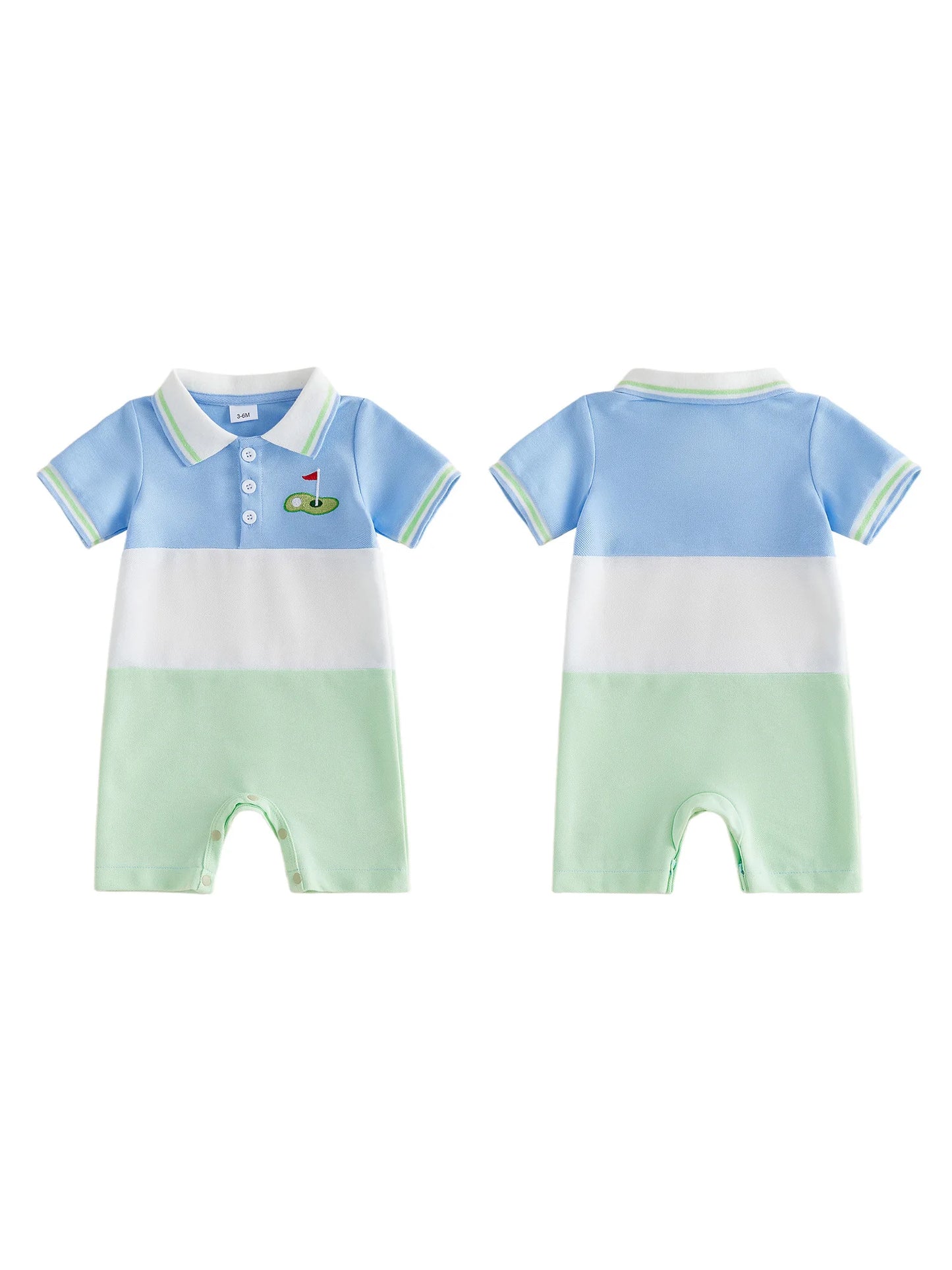 Baby Boy Summer Romper Golf Embroidered Contrast Color Button Collared Short Sleeve Infant Jumpsuit