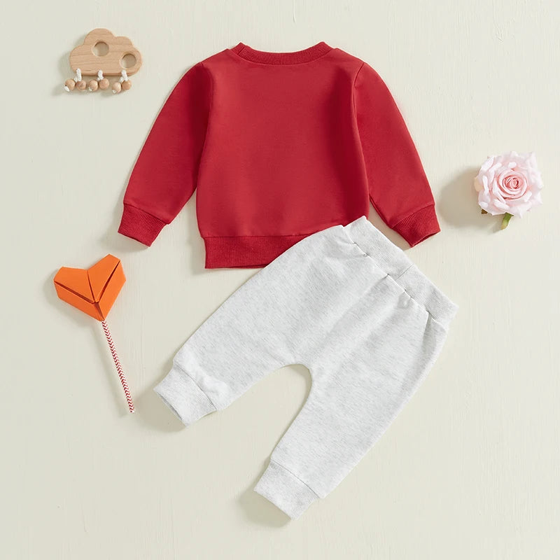 Baby Toddler Boys Girls 2Pcs Mommy Is My Valentine Valentine's Day Outfit Letter Print Long Sleeve Crewneck Top and Elastic Pants Jogger Set Valentines