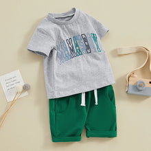 Load image into Gallery viewer, Baby Toddler Boy 2Pcs Summer Spring Outfits Short Sleeve Letter Mama&#39;s Boy Embroidery Top + Pocket Shorts Set
