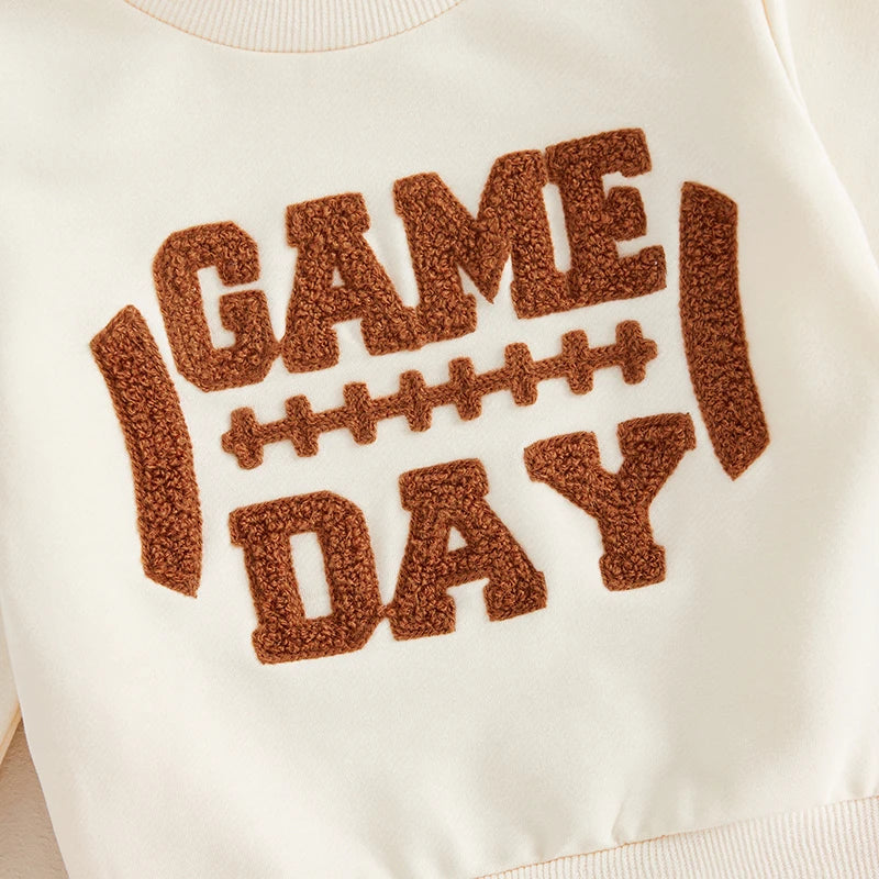 Baby Toddler Boys Girls 2Pcs Outfit Game Day Long Sleeve Letter Embroidery Pullover Top Football Print Pants Jogger Set