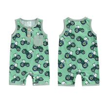 Load image into Gallery viewer, Baby Boys Summer Romper Casual Farm Tractor Print Sleeveless Jumpsuit Bodysuit
