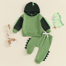 Load image into Gallery viewer, Baby Toddler Boys 2Pcs Dinosaur Outfit Contrast Color Long Sleeve Hoodie Top Elastic Waist Pants Set
