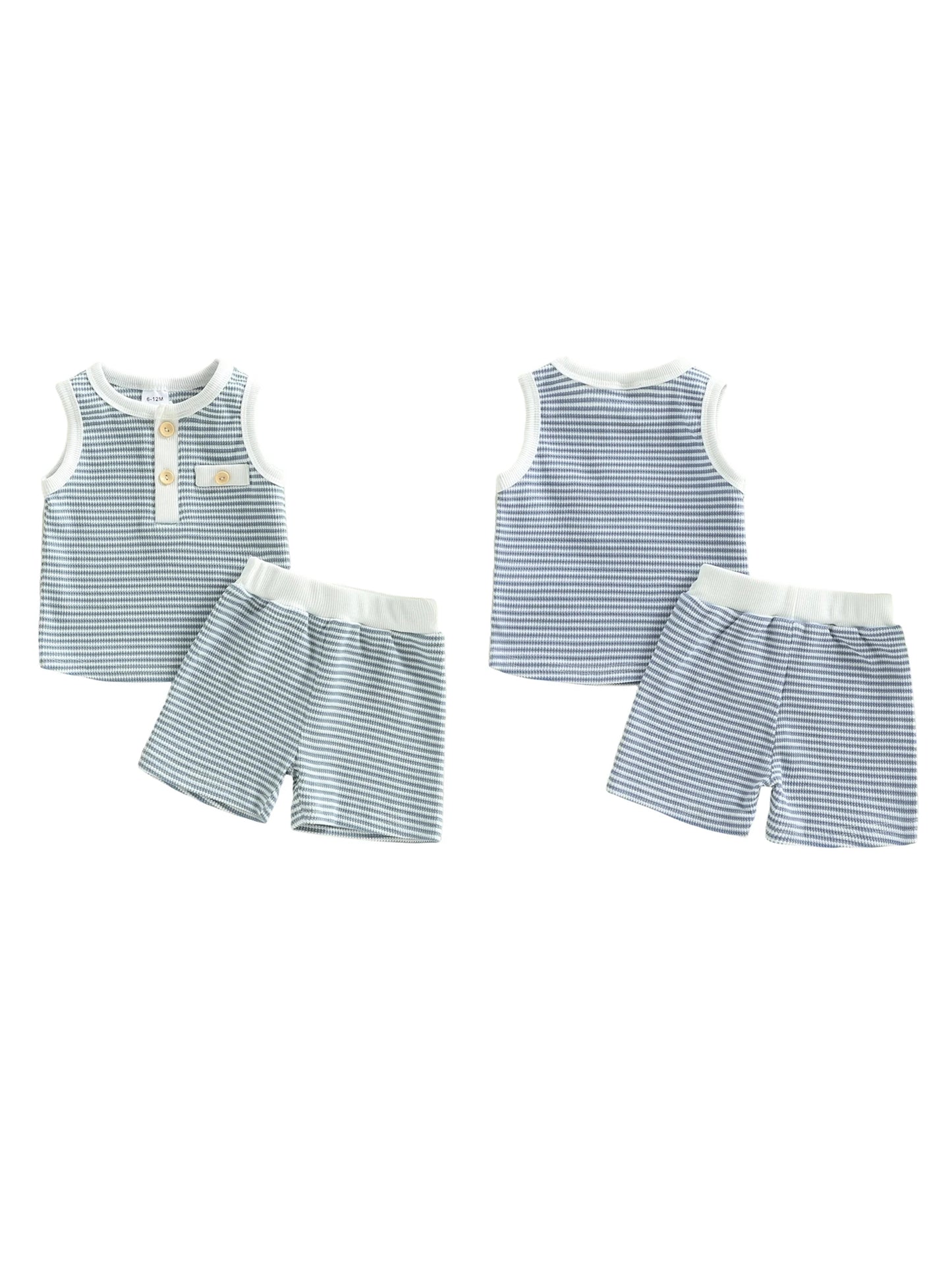 Baby Toddler Boys 2Pcs Summer Outfit Contrast Color Striped Half Button Up Crew Neck Sleeveless Tank Top and Shorts Set