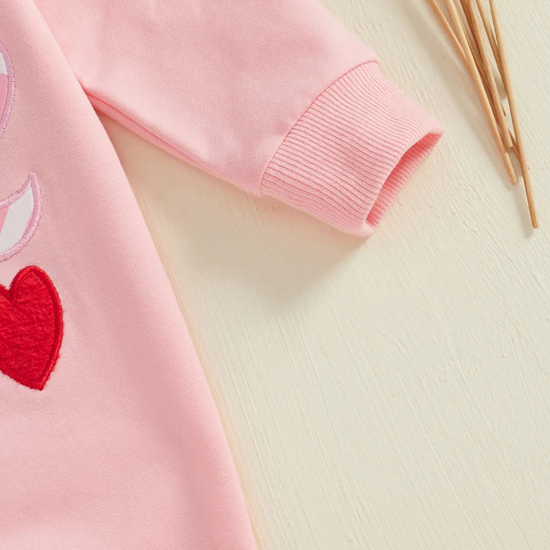 Baby Girls Love Valentine's Day Romper Letter Heart Embroidery Long Sleeve Crewneck Valentines Jumpsuit