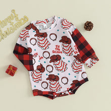 Load image into Gallery viewer, Baby Girls Boys Long Sleeve Romper Christmas Plaid Patchwork Tis The Season Cowboy Hat Tree Jumpsuit
