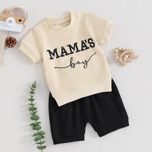 Load image into Gallery viewer, Baby Toddler Boy 2Pcs Mama&#39;s Boy Outfit Short Sleeve Letter Embroidery Top + Shorts Set
