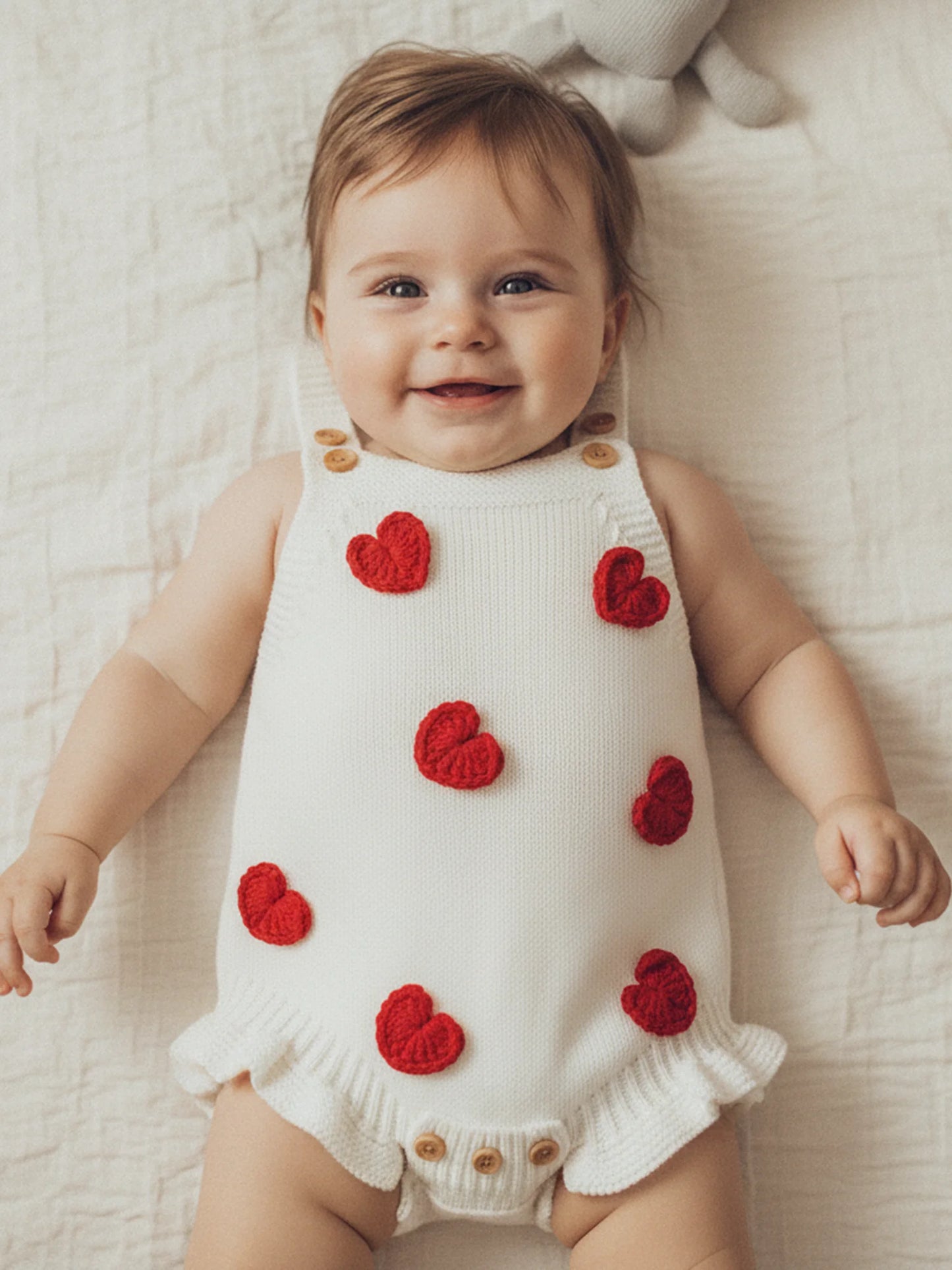 Baby Girl Valentine’s Day Sweater Romper Sleeveless Square Neck Heart Bodysuit Newborn Knit Overalls