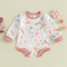 Load image into Gallery viewer, Baby Girls Boys Easter Clothes Long Sleeve Crew Neck Bunny Rabbit Carrot Flower Print Bodysuit Romper
