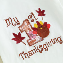Load image into Gallery viewer, Baby Girls Boys 3Pcs Letter Turkey My First Thanksgiving Long Sleeve Romper Long Pants Hat Clothes Set
