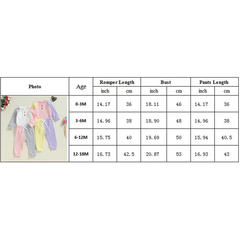 Baby Girls 2Pcs Outfit Contrast Color Long Raglan Sleeve Romper and Elastic Pants Set