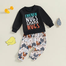 Load image into Gallery viewer, Baby Toddler Boys 2Pcs Chicken Nugs &amp; Mama Hugs Autumn Outfit Long Sleeve Crew Neck Letter Print Top Chicken Print Pants Set
