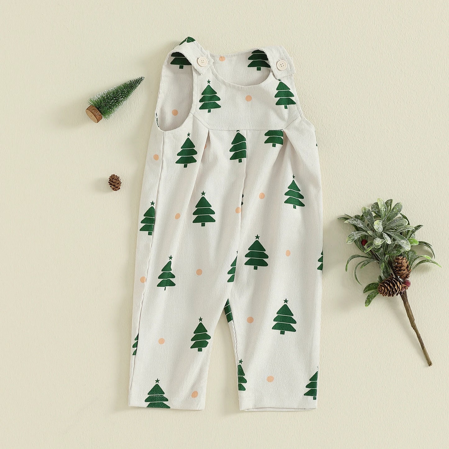 Baby Toddler Girls Boys Christmas Overalls Romper Christmas Tree Print Sleeveless Jumpsuit Suspender Pants