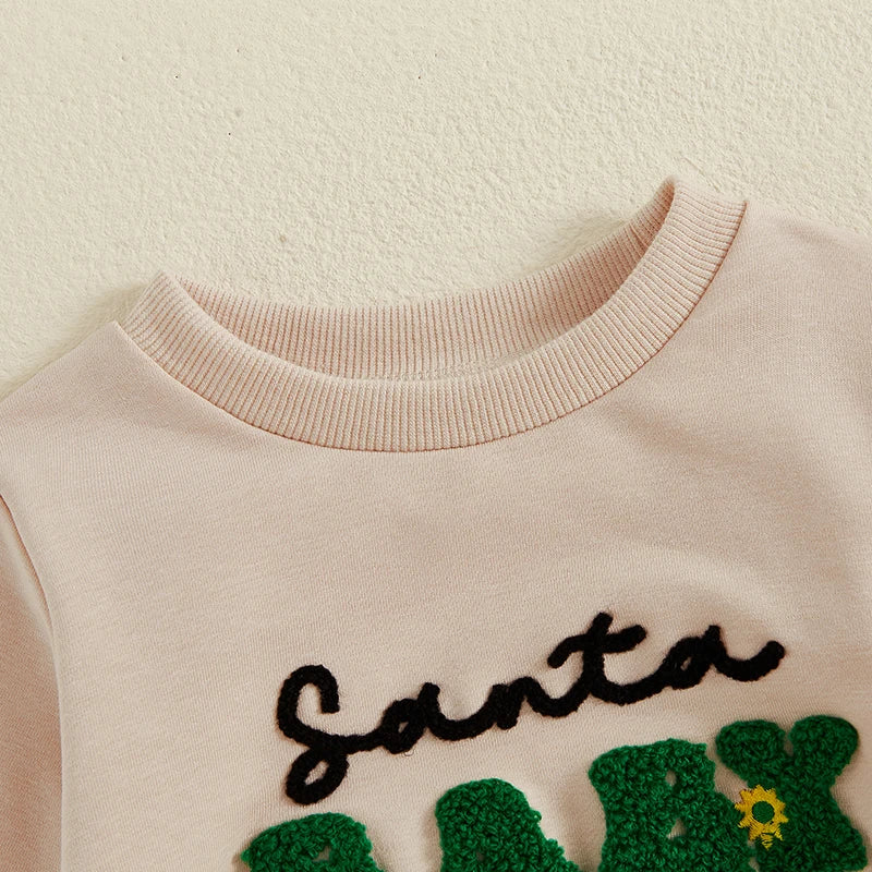 Baby Girls Boys Santa Baby Bubble Romper Christmas Letter Embroidered Long Sleeve Winter Jumpsuit