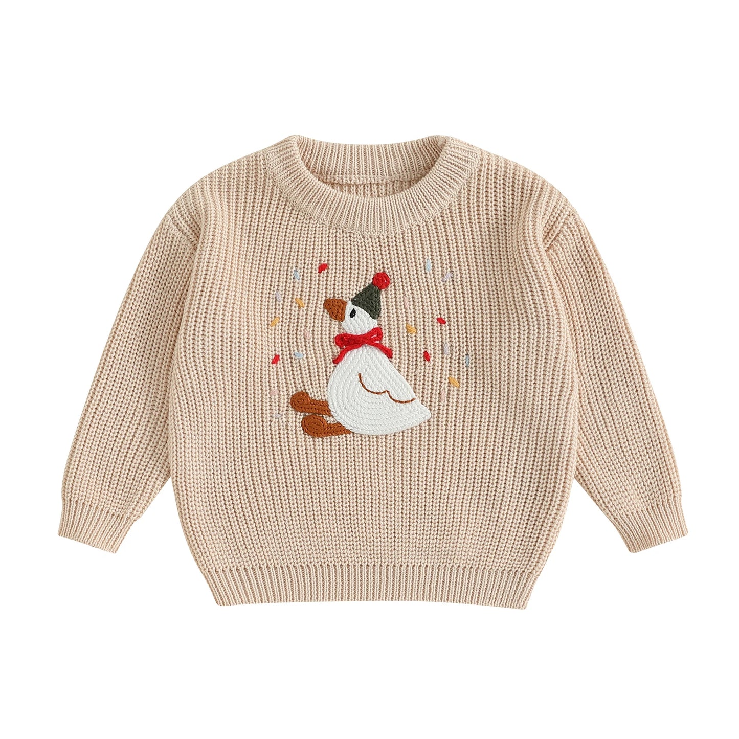 Baby Toddler Girls Boys Birthday Sweaters Long Sleeve Round Neck Silly Goose Party Hat Embroidery Pullover Fall Top