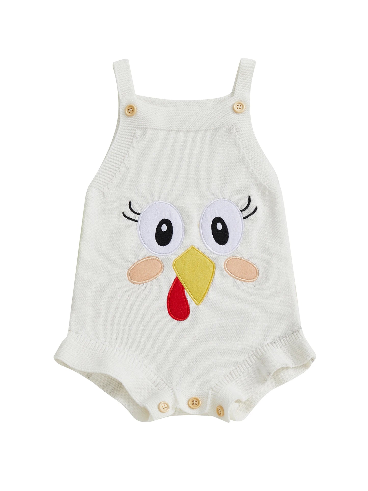 Baby Girl Thanksgiving Knit Romper Cute Turkey Print Square Neck Sleeveless Infant Jumpsuit Overalls