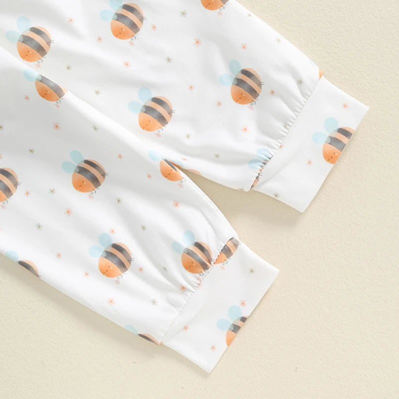 Baby Boys Girls 4Pcs Clothing Set Could I Bee Any Cuter Print Long Sleeve Romper with Pants Headband Hat Outfit