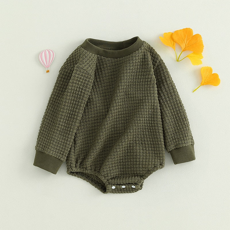 Baby Boys Girls Autumn Winter Bodysuit Casual Jumpsuit Solid Long Sleeve Crew Neck Romper