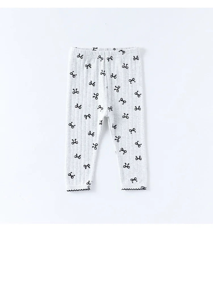 Baby Toddler Girls 2Pcs 100% Cotton Clothes Set Long Sleeve Top Pants Suit Bow/Heart Print Pajamas Set Homewear Outfit