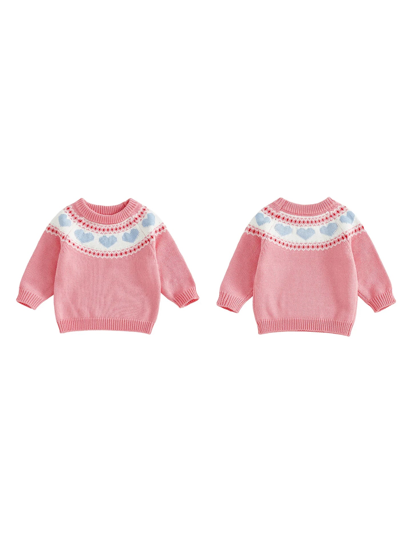 Baby Toddler Boy Girl Valentine's Day Sweater Heart Pattern Crewneck Long Sleeve Pullover Chunky Knit Top