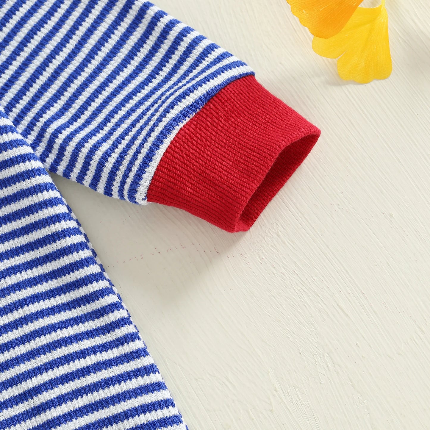 Baby Boy Fall Romper Striped Fire Truck Embroidered Crewneck Long Sleeve Full Length Jumpsuit