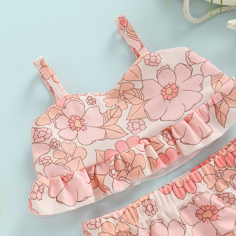 Baby Toddler Girls 2Pcs Bikini Sets Scale/Shell/Floral Print Sleeveless Tank Top and Bottoms Bathing Suit Set