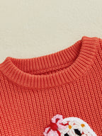Baby Toddler Kids Girl Halloween Sweater Long Sleeve Round Neck Ghost Flower Embroidery Knit Pullover Top