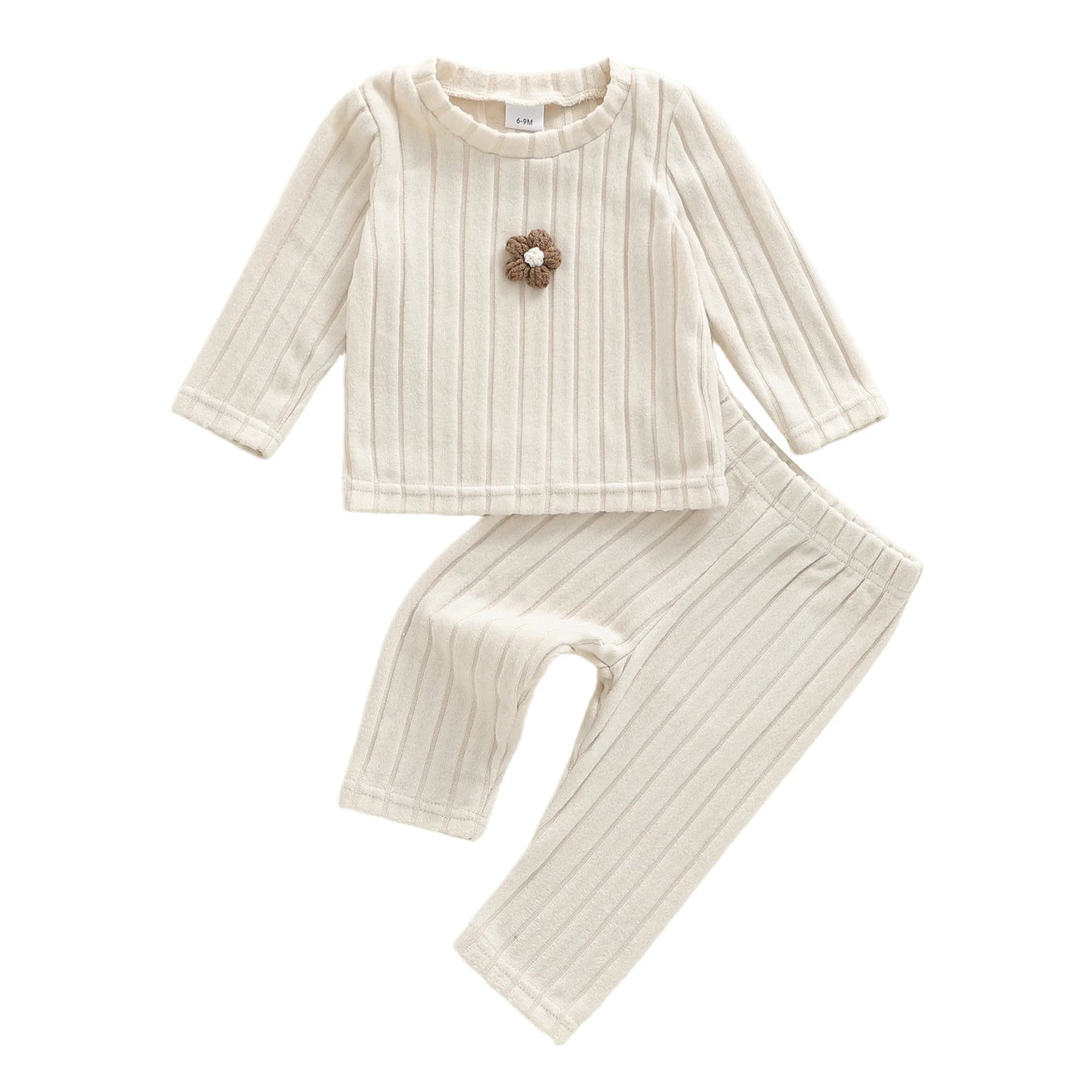 Baby Toddler Girls 2Pcs Clothing Set Long Sleeve Flower Top with Solid Color Pants Outfit