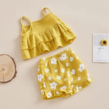 Load image into Gallery viewer, Baby Kids Girls 2Pcs Ruffle Layer Camisole Flower Print Shorts Summer Outfit
