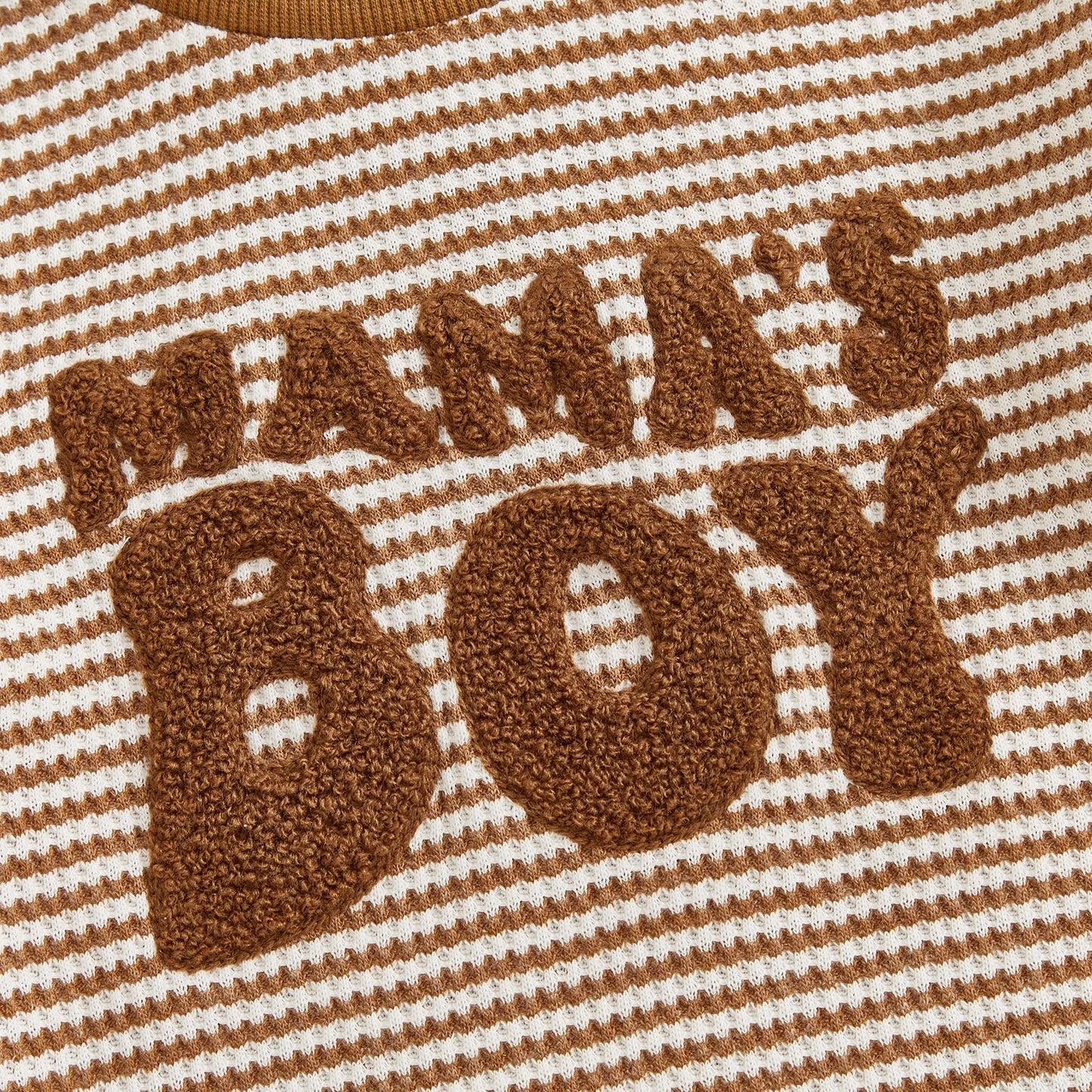 Baby Boy Romper Long Sleeve Crew Neck Striped Embroidery Mama's Boy Letters Fall Bodysuit