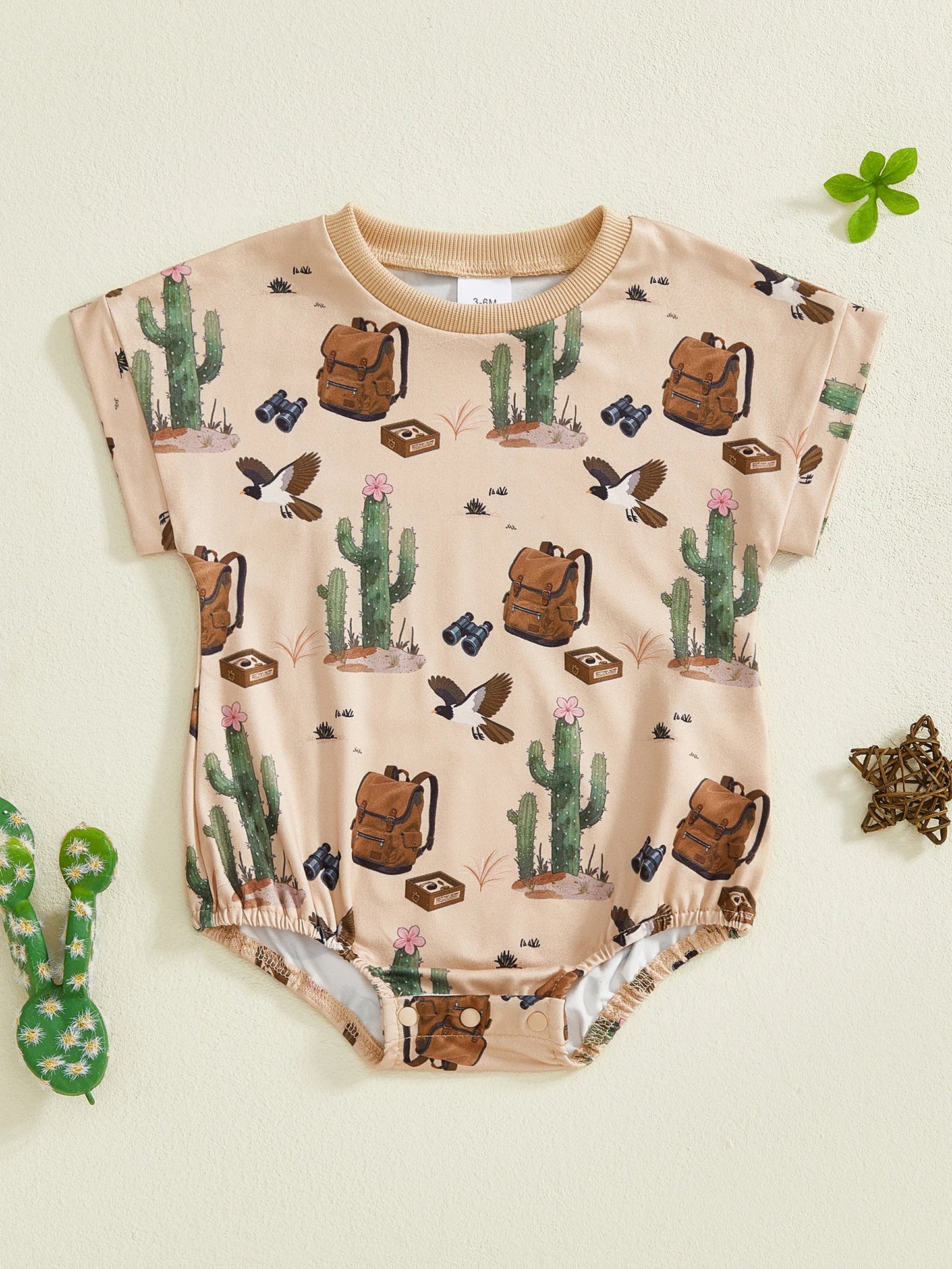Baby Boy Summer Jumpsuit Cactus Print Short Sleeve Round Neck Romper Cute Bodysuit