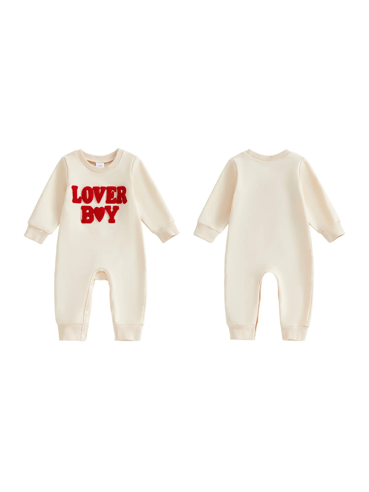 Baby Boy Lover Boy Romper Letter Embroidery Crew Neck Long Sleeve Jumpsuit Valentine's Day