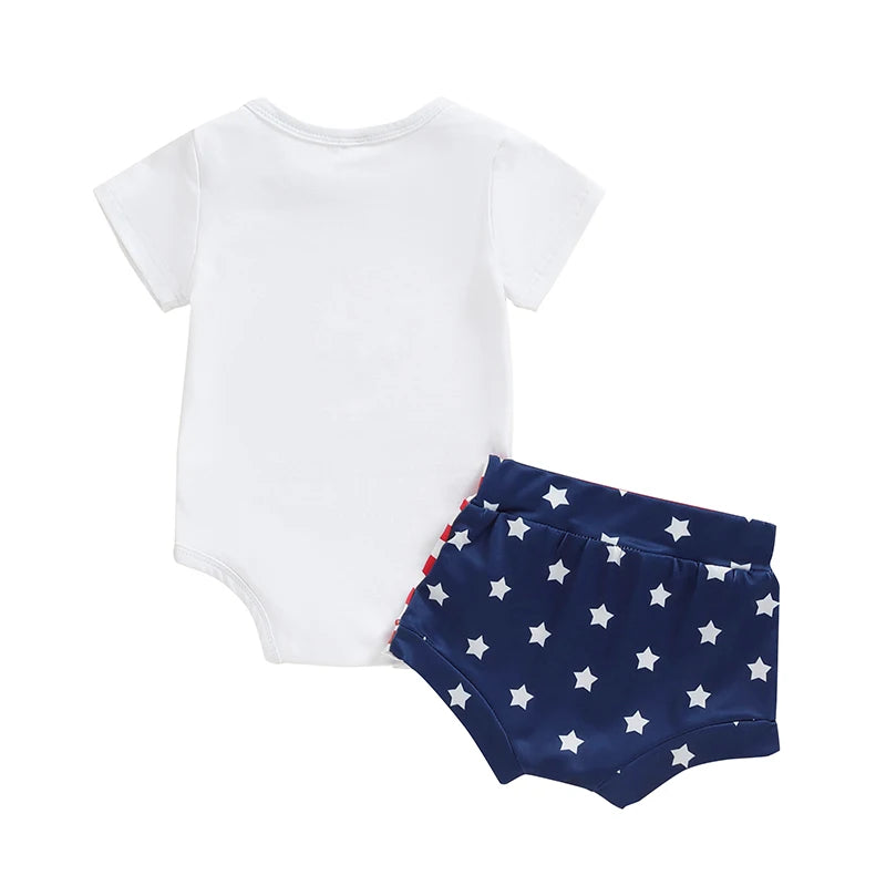 Baby Boys 2Pcs Mama's Boy Summer Set Short Sleeve Letter Print Romper and Stars and Stripes Shorts 4th of July Set