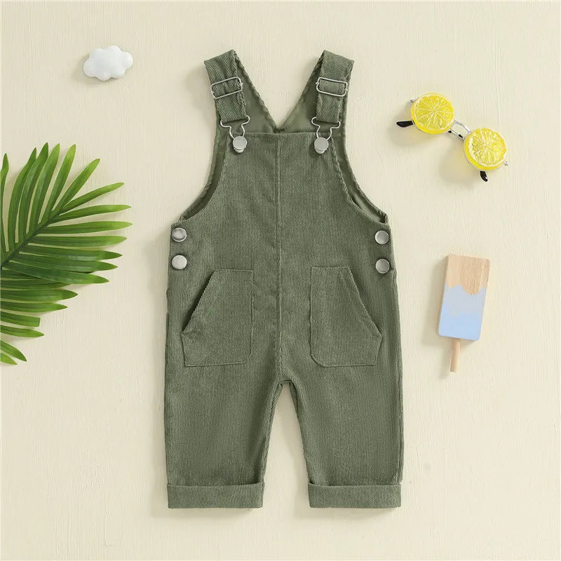 Baby Toddler Boys Girls Suspender Pants Jumpsuit With Buttons Fit Solid Color Overalls Romper