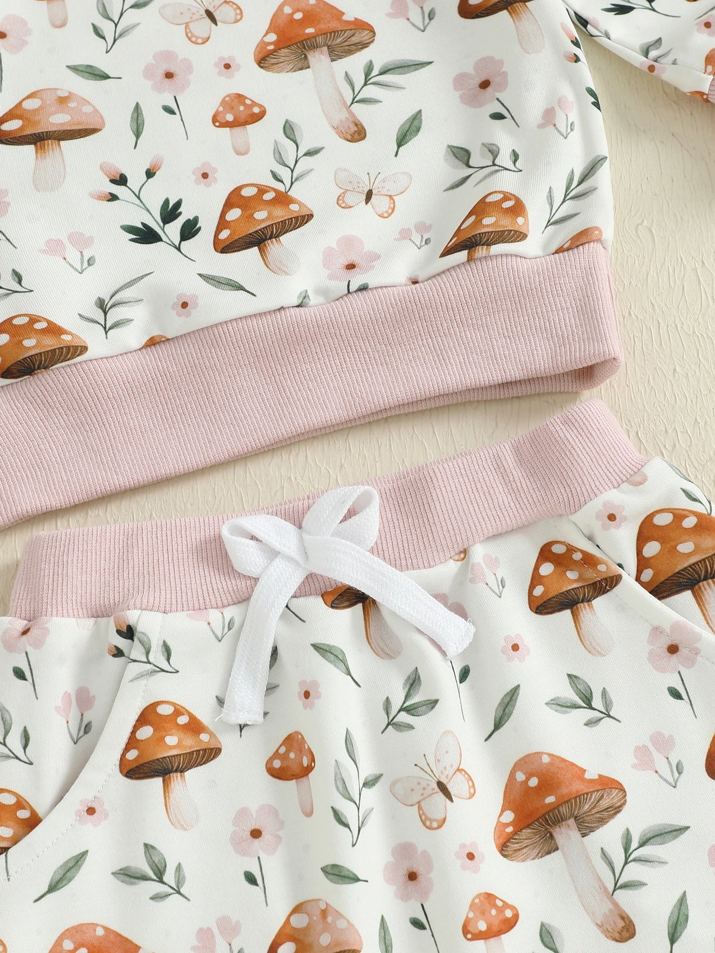 Baby Toddler Girl 2Pcs Fall Outfit Long Sleeve Mushroom Floral Print Top + Pants Jogger Set Clothes