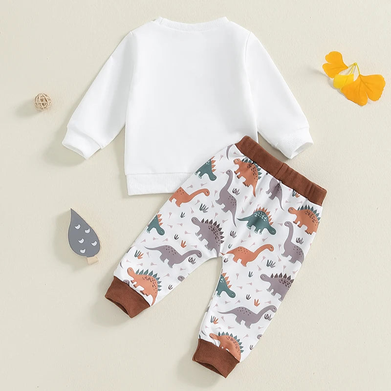 Baby Toddler Boys 2Pcs Mama's Boy Fall Outfit Letter Print Long Sleeve Top and Dinosaur Print Long Pants Set