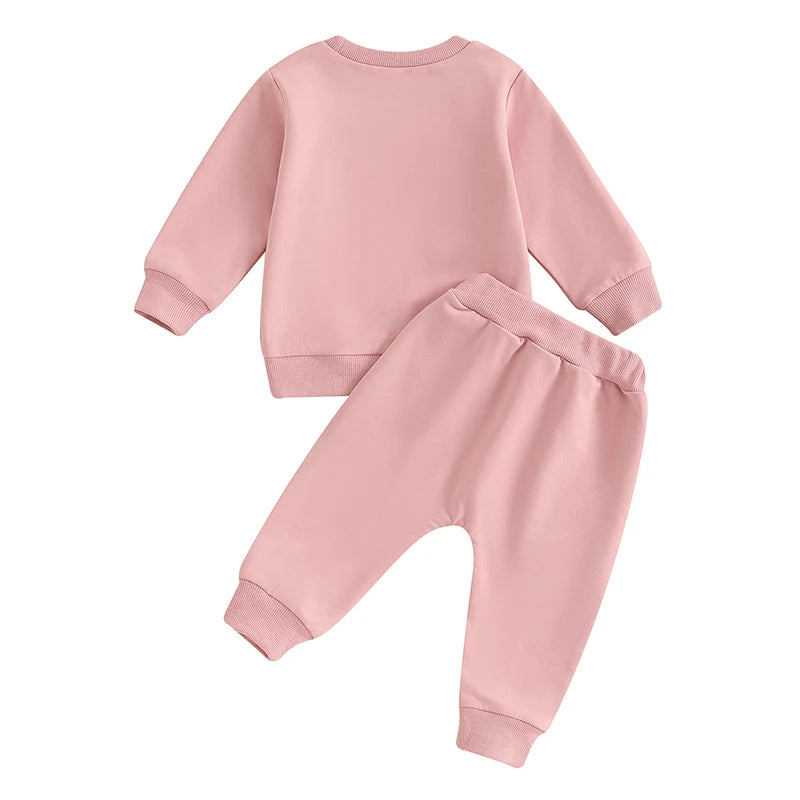 Baby Toddler Girls 2Pcs Fall Outfit Miss Steal Your Snacks Letter Print Long Sleeve Crewneck Top and Elastic Waist Pants Set