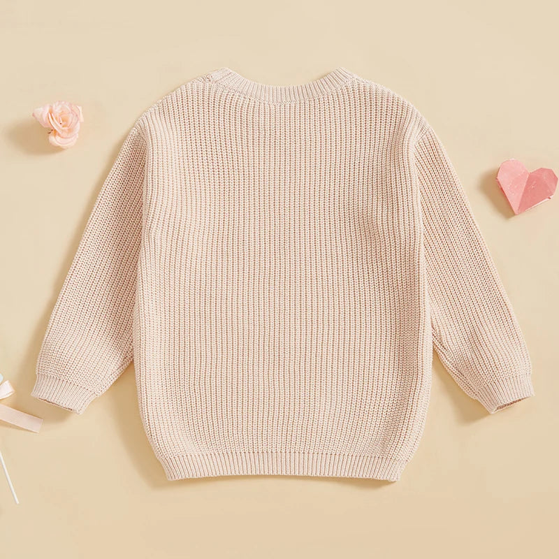 Toddler Kids Girls Pullover Sweater Casual Valentine s Day Letter Love Heart Embroidery Infant Knitwear Warm Clothes