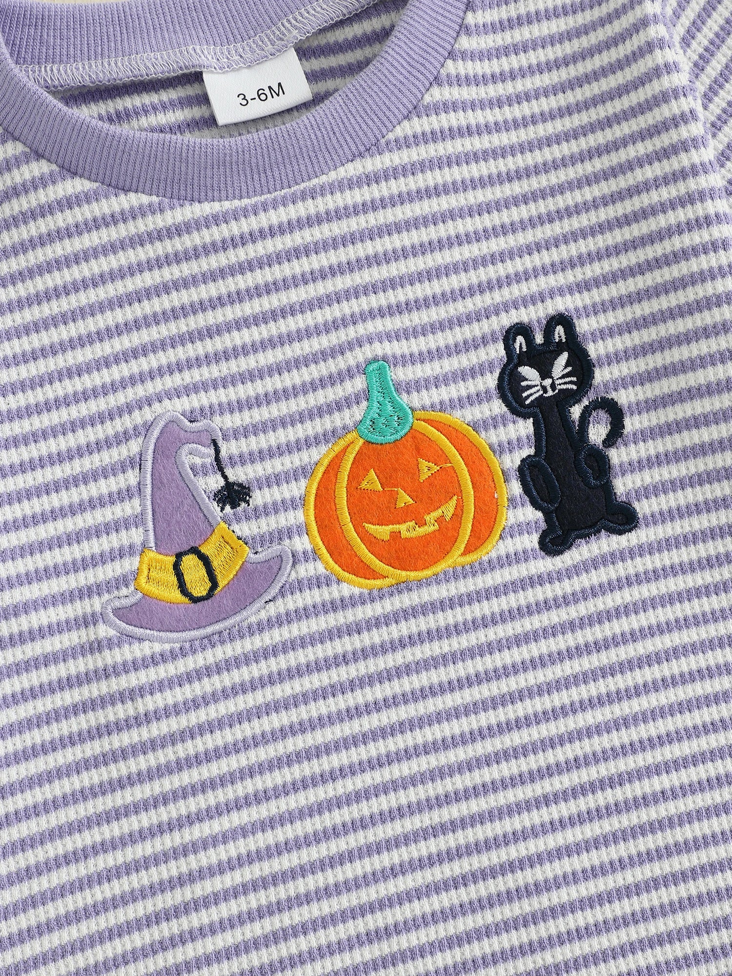 Baby Girls Boys Halloween Romper Long Sleeve Crew Neck Pumpkin Ghost Embroidery Bodysuit Fall