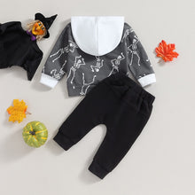 Load image into Gallery viewer, Baby Toddler Boy 2Pcs Halloween Outfit Skeleton Print Long Sleeve Hoodie Top and Pants
